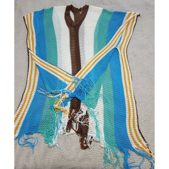 Cupshe Bohemian Striped V-neck Cape Sleeve Fringed Crochet Dress Beach Cover Up - Picture 5 of 10